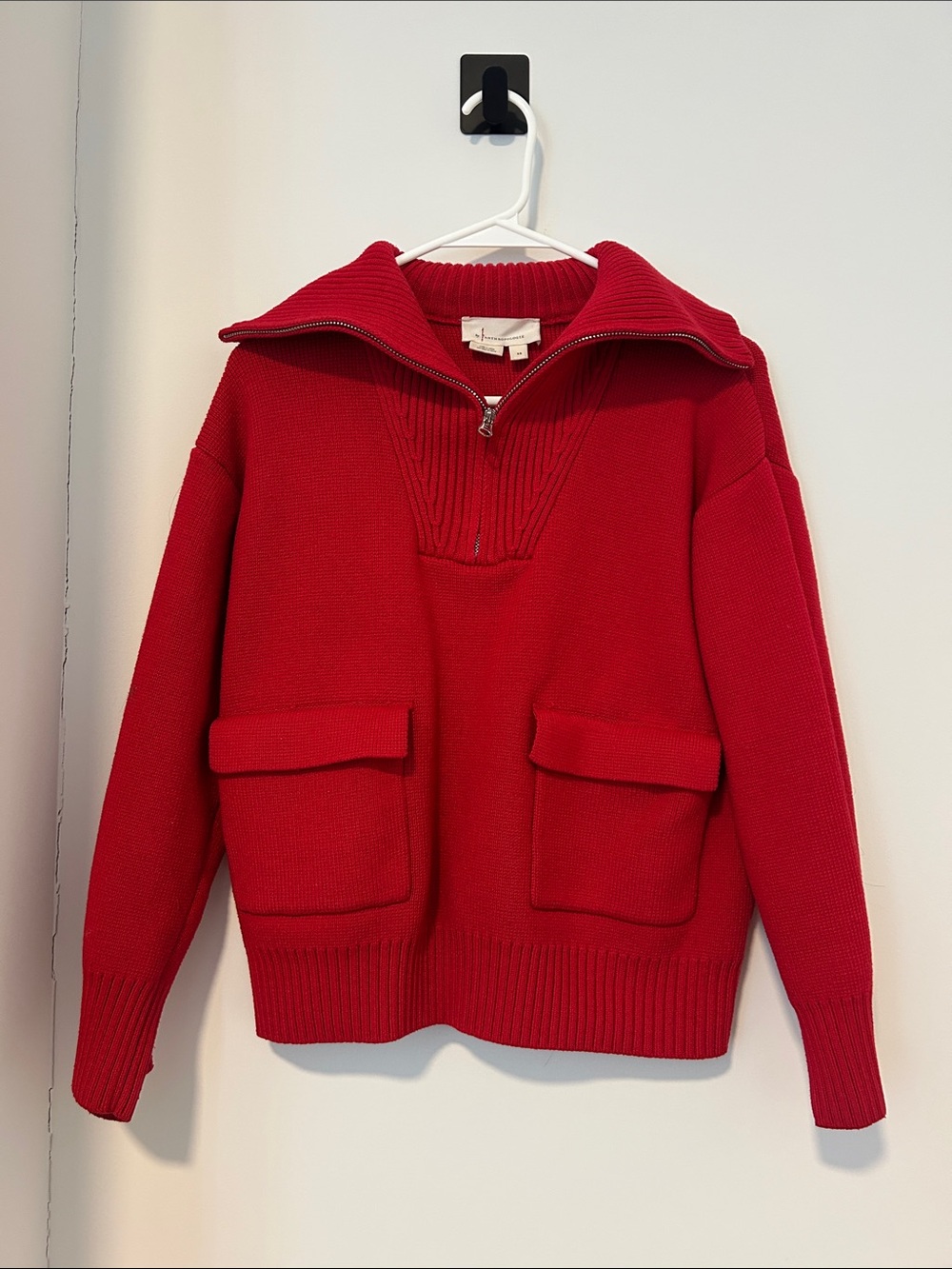 Anthropologie Red Half-Zip Pocket Sweater